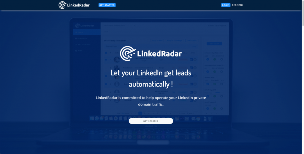 "Get started" to register and login