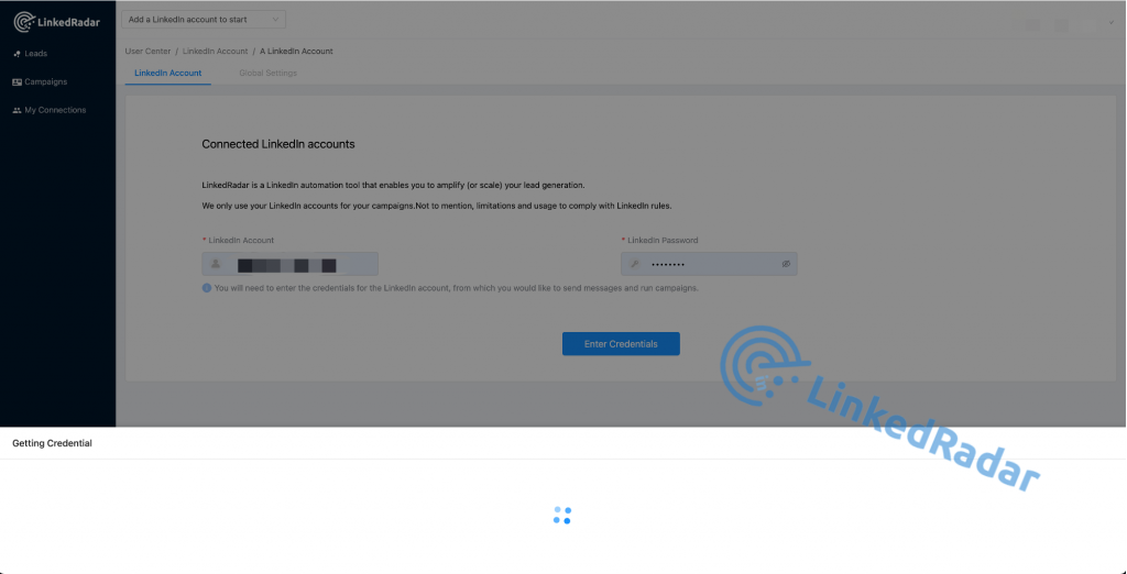 Bind LinkedIn accounts to LinkedRadar