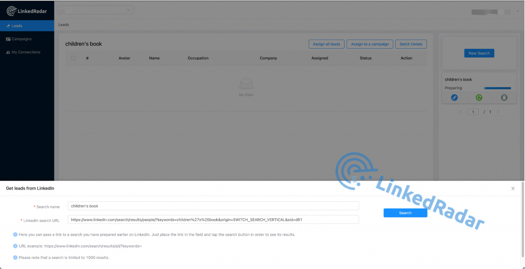 Create a new search